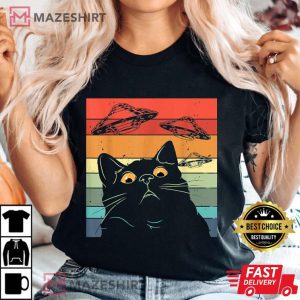 Funny Galaxy Cat Spaceship Alien Cat UFO T Shirt 1