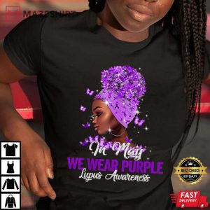 Black Women In May We Wear Purple Ribbon Lupus Awareness T Shirt 2