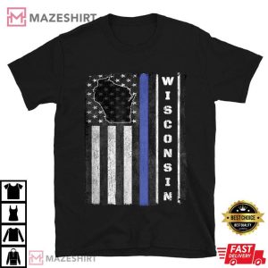 Wisconsin Thin Blue Line Police Week Shirt USA Flag Gift T Shirt 1