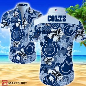 Indianapolis Colts Flower Leaf Pattern Hawaiian Shirt