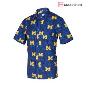 Michigan Wolverines Navy Floral Hawaiian Shirt Set 1