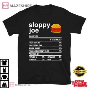 Funny Thanksgiving Sloppy Joe Nutrition Facts T Shirt 1