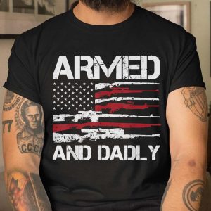 Mens Armed And Dadly Funny USA Flag T Shirt 3