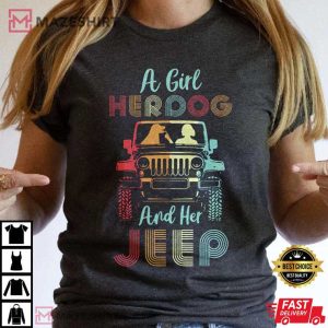 A Girl Herdog And Her Jeep T Shirt (2)