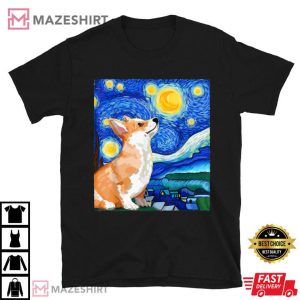 Corgi Starry Night Art T Shirt (1)