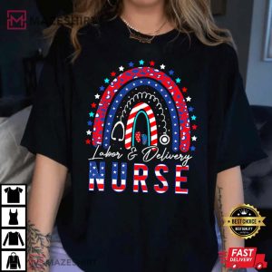 4th of July Rainbow Stethoscope Patriotic Labor Delivery Nurse T Shirt (4)