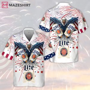 Miller Lite Beer Fireworks Eagle Independence Day Hawaiian Shirt