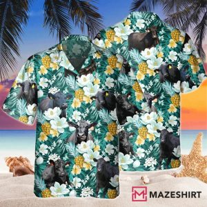 Black Angus Tropical Pineapple Fruit Cow Hawaiian Shirt