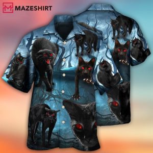 Halloween Black Cat Scary Style Hawaiian Shirt (1)