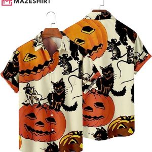 Pumpkin Pattern Black Cat Halloween Hawaiian Shirt (1)