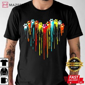 Colorful Dog Paw Heart Print Dog Lover T Shirt (2)