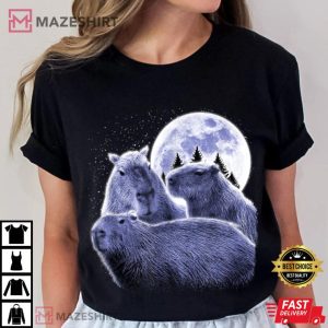 Three Capybaras And Moon Funny Capybara Humor Parody T Shirt (1)