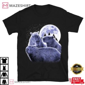 Three Capybaras And Moon Funny Capybara Humor Parody T Shirt (2)