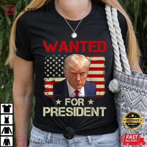 Wanted Donald Trump For President 2024 USA Flag T Shirt (2)