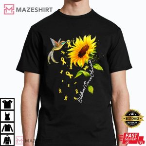 Childhood Cancer Awareness Hummingbird Sunflower Ribbon T Shirt (3)