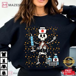 Halloween Orthopedic Nurse Skeleton Scrub Top T Shirt (1)