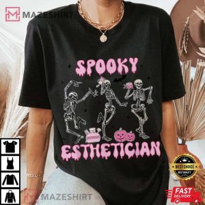 Spooky Esthetician Halloween Skeleton Skin Therapist T Shirt (3)
