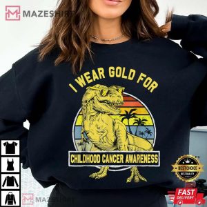 I Wear Gold For Childhood Cancer Awareness Dinosaur T Shirt (1)