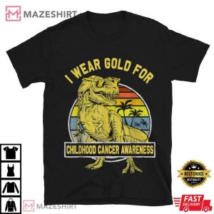 I Wear Gold For Childhood Cancer Awareness Dinosaur T Shirt (2)