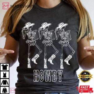 Howdy Skeleton Cowboy Halloween T Shirt (2)