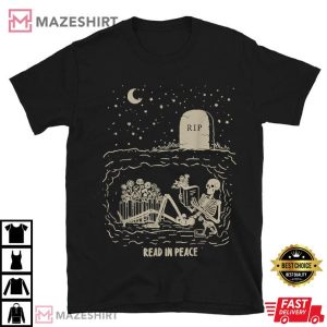 Read In Peace Skeleton Halloween Book Lover T Shirt (1)