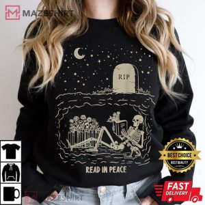 Read In Peace Skeleton Halloween Book Lover T Shirt (2)
