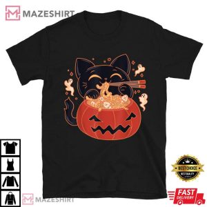 Kawaii Cat Eating Worms Ramen Halloween T Shirt (2)