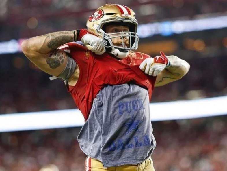 george kittle wore a fuck dallas shirt under his jersey v0 zt9i7o6bd7tb1
