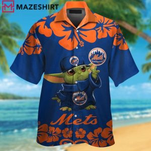New York Mets Baby Yoda Tropical Hawaiian Shirt