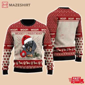 Dachshund Woof Merry Christmas Ugly Sweater Dachshund Woof Merry Christmas Ugly Sweater