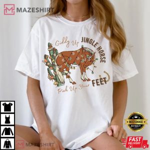 Cowboy Christmas Giddy Up Jingle Horse Pick Up Your Feet T Shirt (1)