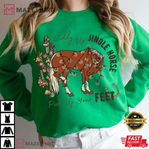 Cowboy Christmas Giddy Up Jingle Horse Pick Up Your Feet T Shirt (3)