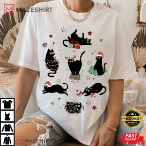Christmas Black Cat Funny T Shirt (1)
