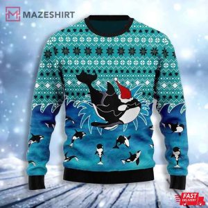 Love Oracle Whale Wearing Santa Hat Ugly Christmas Sweater