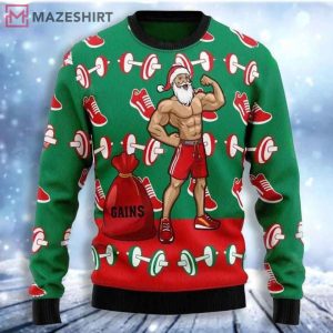 Santa Gym Gains Ugly Christmas Sweater Santa Gym Gains Ugly Christmas Sweater