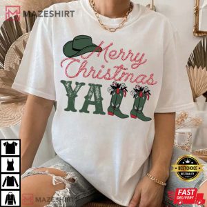 Merry Christmas Yall Western Cowgirl T Shirt (1)