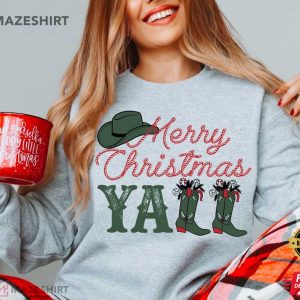 Merry Christmas Yall Western Cowgirl T Shirt (3)