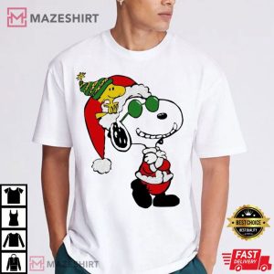 Snoopy and Woodstock Santa Merry Christmas T Shirt (1)