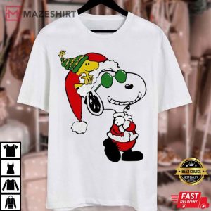 Snoopy and Woodstock Santa Merry Christmas T Shirt (3)