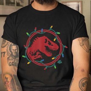 Jurassic World T Rex Christmas Lights T Shirt (3)