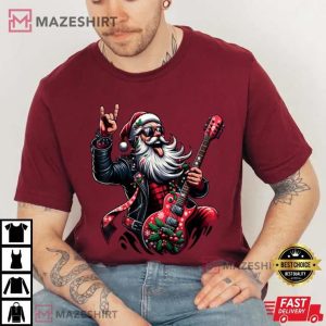 Santa Claus Rock n Roll Christmas Guitar Player T Shirt (1)