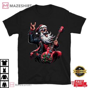 Santa Claus Rock n Roll Christmas Guitar Player T Shirt (2)