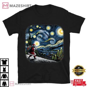 Van Gogh Starry Night Santa Christmas Night T Shirt (1)