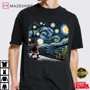 Van Gogh Starry Night Santa Christmas Night T Shirt (3)