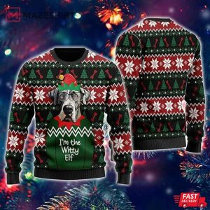 Witty Elf Dog Ugly Christmas Sweater Witty Elf Dog Ugly Christmas Sweater