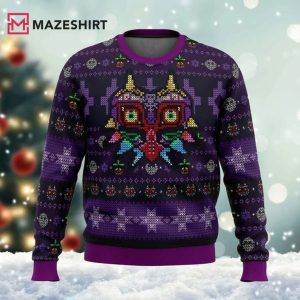 Legend of Zelda Majoras Mask Seamless Pattern Ugly Christmas Sweater