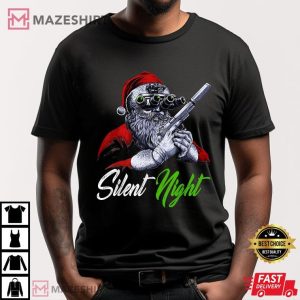 Santa Claus Guns Silent Night Christmas T Shirt (1)