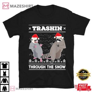 Opossum Raccoon Santa Trashin Through The Snow Garbage Gang T Shirt (1)