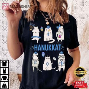 Hanukkah Hanukkat Cat Lover Menorah T Shirt (1)