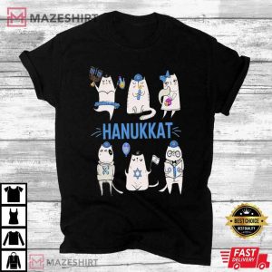 Hanukkah Hanukkat Cat Lover Menorah T Shirt (3)